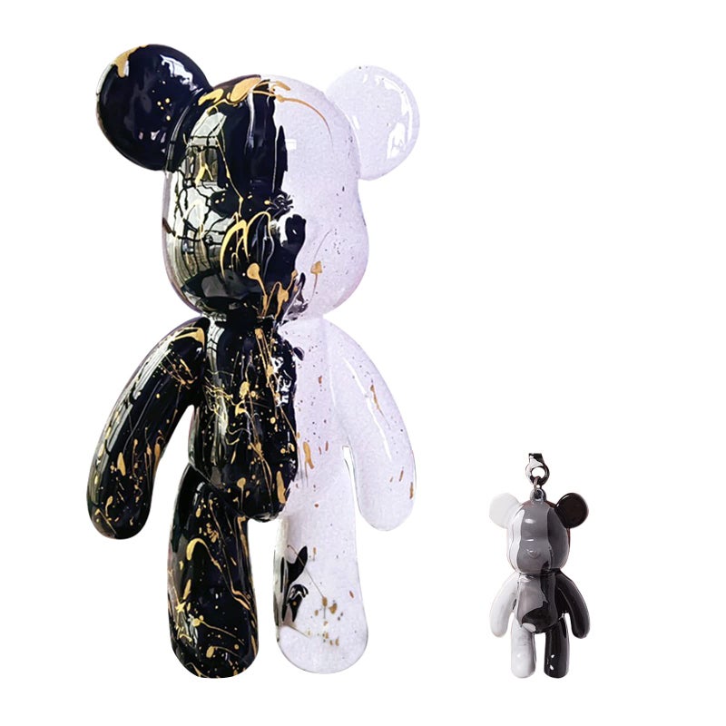 Coniuty DIY (Black+White+Gold  9 Inch) Fluid Bear + Bear Keychain Figure Paint Set for Creative Graffiti Art Multicolor Painting - Image 1